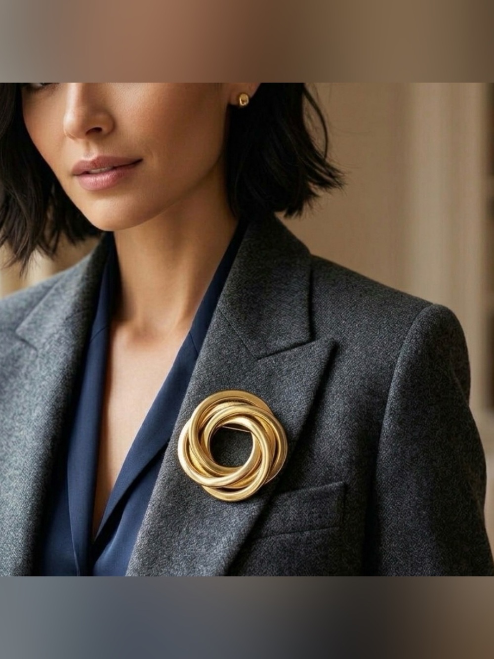 Vintage Goldtone Geometric 3D Spiral Twist Brooch 2.25”